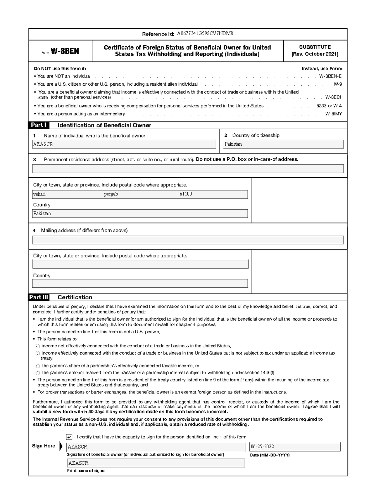 Tax-interview - class work - Reference Id: SUBSTITUTE (Rev. October ...