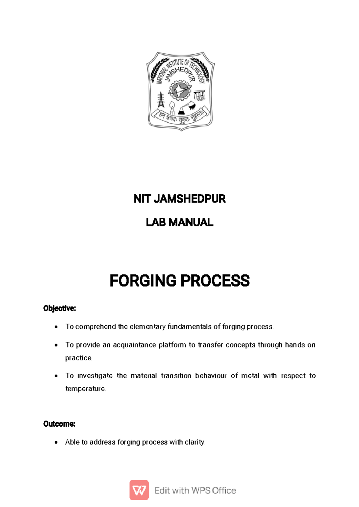 Lab Manual for Good NIT JAMSHEDPUR LAB MANUAL