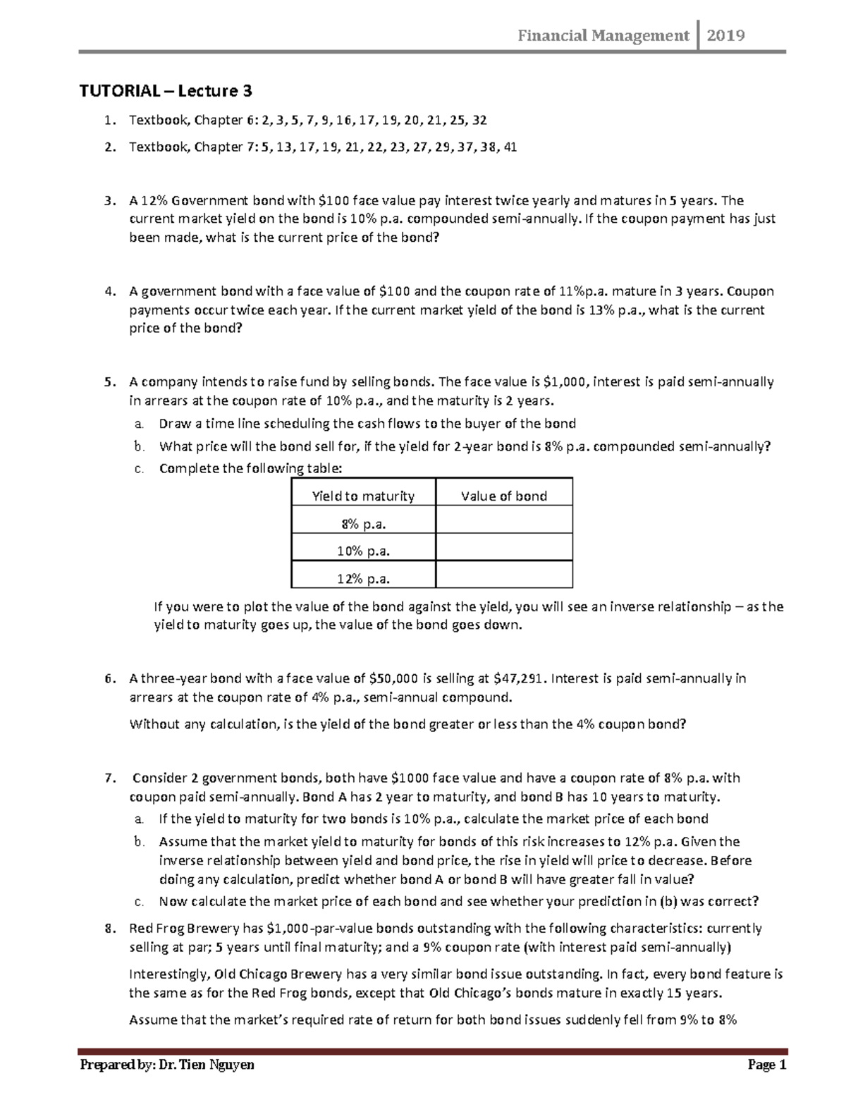 Practice material for lecture 3-Financial Management 2019 - Financial ...