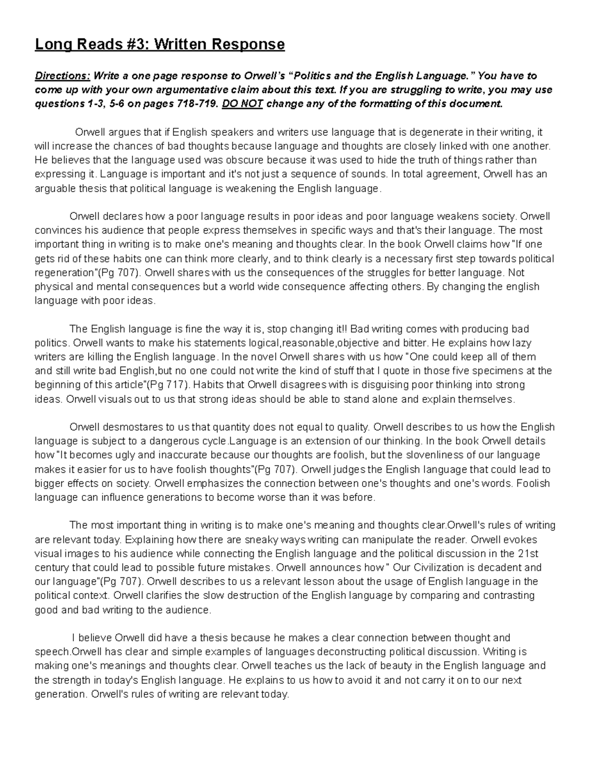 Long Read #3 Written Response Orwell - Long Reads #3: Written Response ...