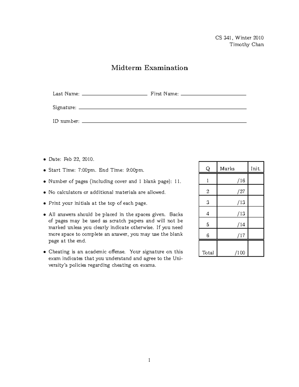 Wechat CM 339 CS 341 1101 Midterm exam - CS 341, Winter 2010 Timothy ...