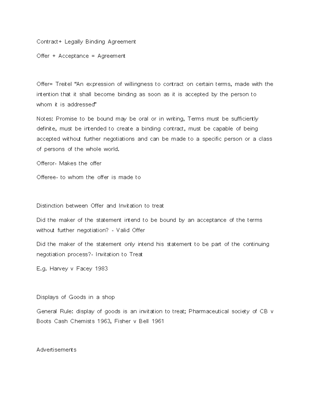 Contract 1 pt 2 - Lecture notes All - Contract+ Legally Binding ...