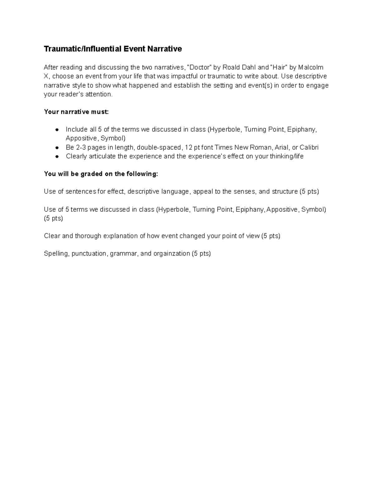 Traumatic Influential Event Essay - Traumatic/Influential Event ...