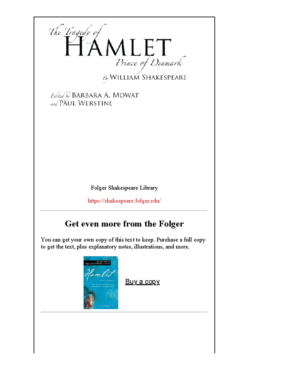 Hamlet PDF Folger Shakespeare Get even more from the Folger You can