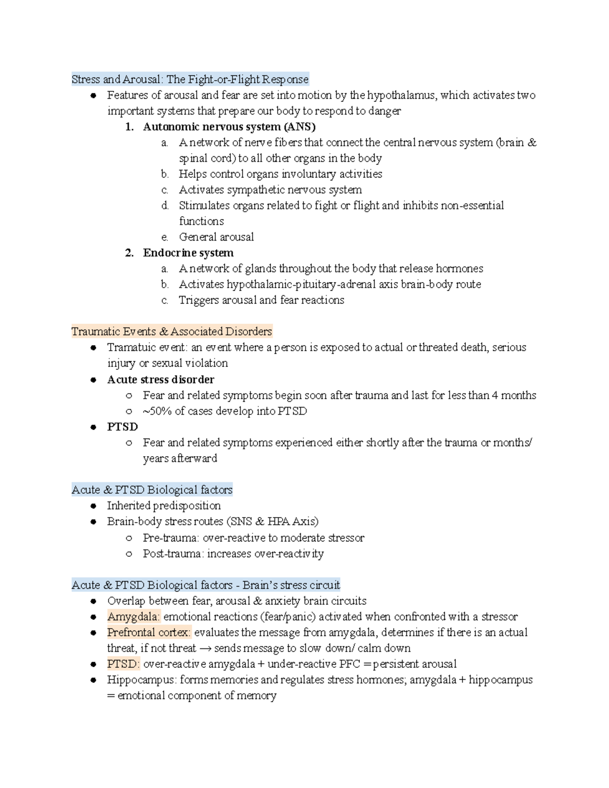 Stress and Arousal The Fight-or-Flight Response - Autonomic nervous ...