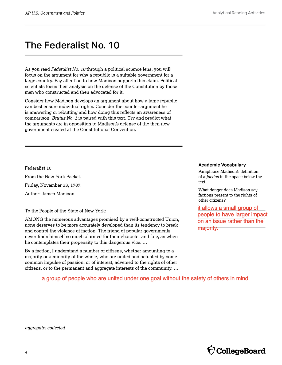 federalist paper 10 purpose