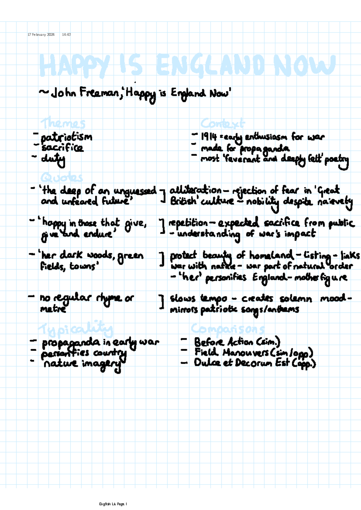 Happy is England Now poem analysis - 17 February 2024 14: English Lit ...