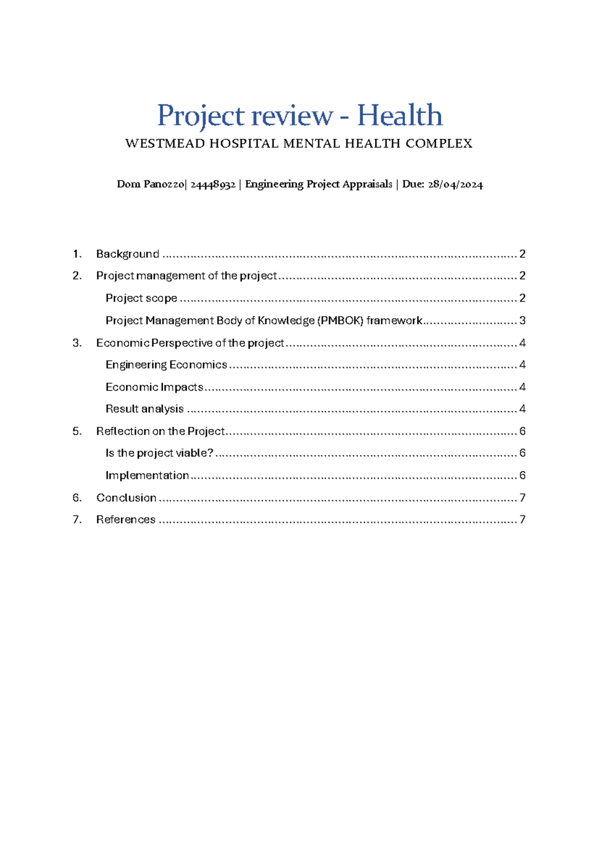 Project review - Health - .......................... Economic ...