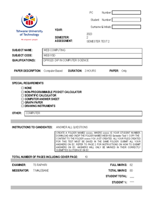 WEBF15D 2023 S1 Semetser Test 2 and Master File - Copy - YEAR: Student ...