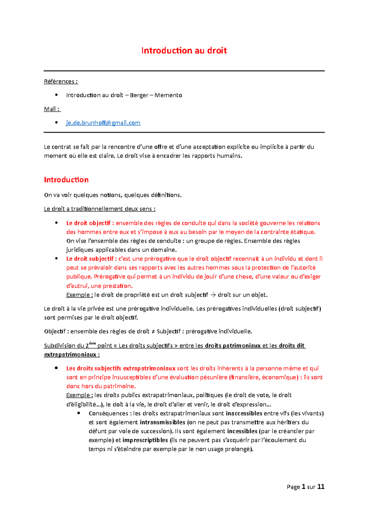 Droit - Partie 1 - Notes de cours 1 - Introduction au droit Références ...