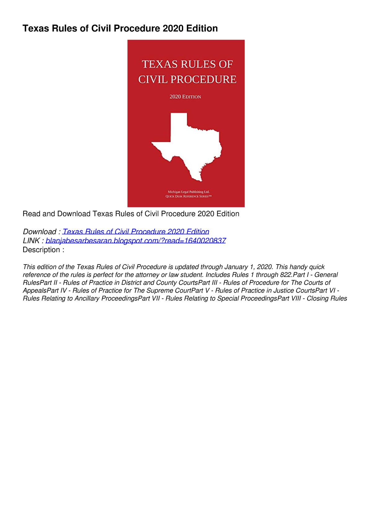 Pdf Kindle Download Texas Rules Of Civil Procedure 2020 Edition Bestseller Texas Rules Of 0705