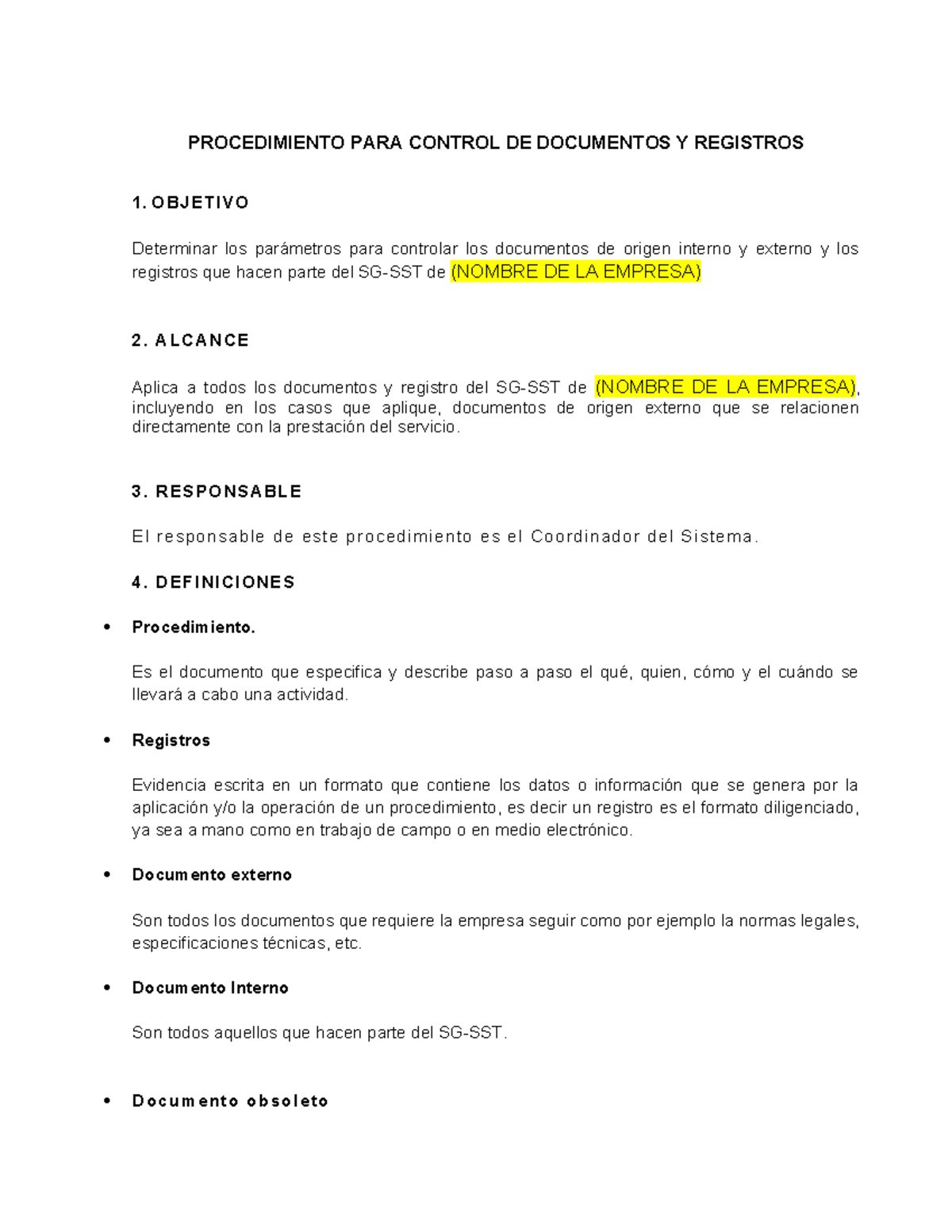 Procedimiento Control DE Documentos Y Registros - PROCEDIMIENTO PARA ...
