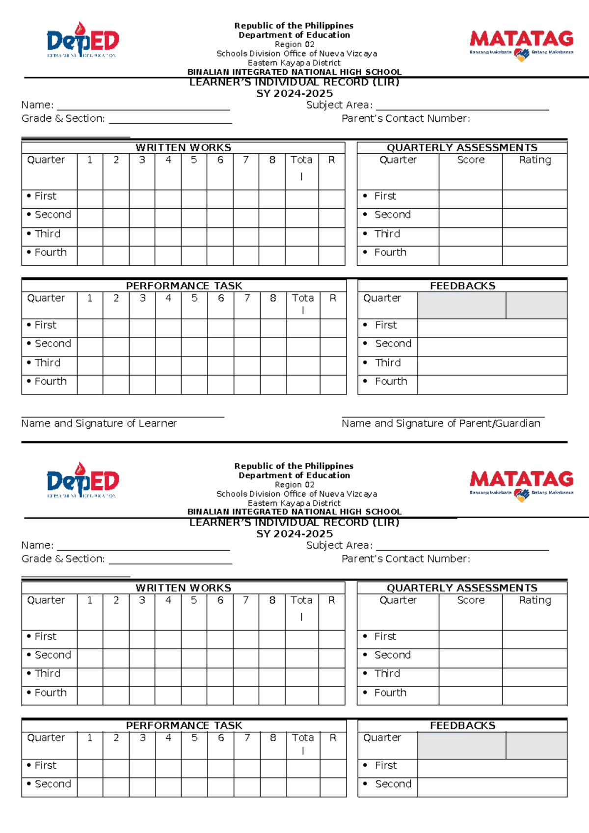 Individual Learner's Record (LR) - Republic of the Philippines ...