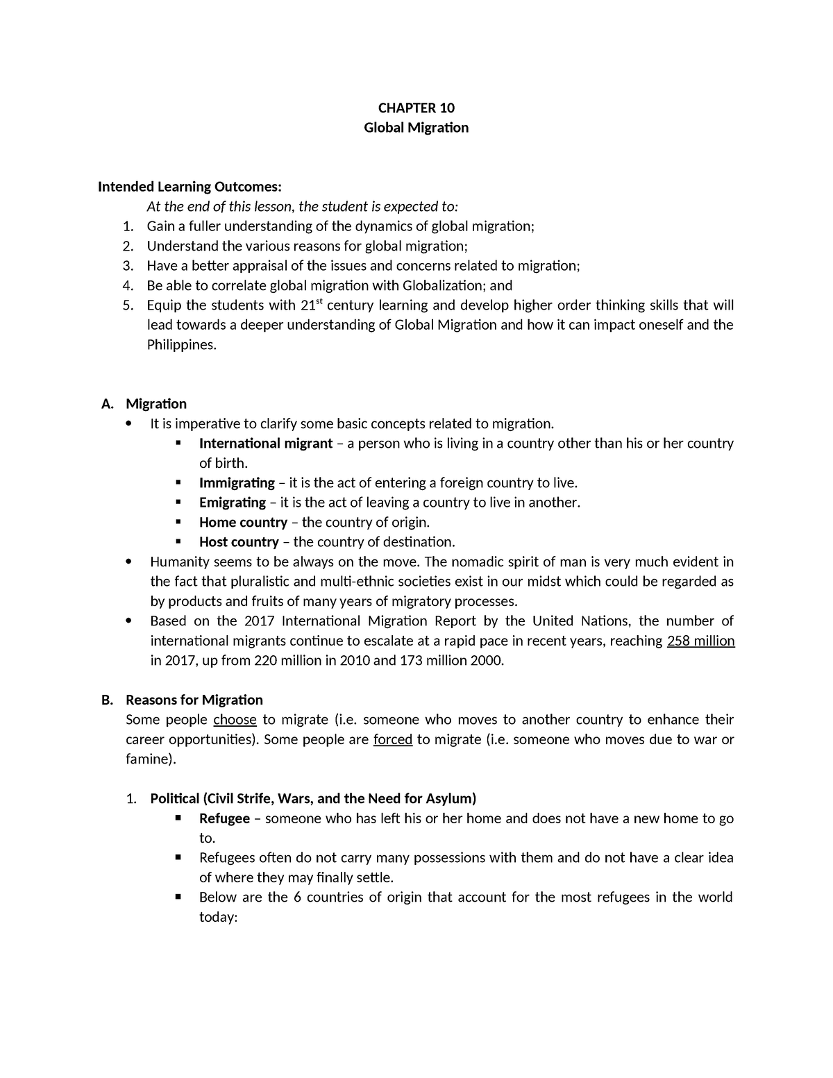 Chapter 10 Global Migration Readings - CHAPTER 10 Global Migration ...