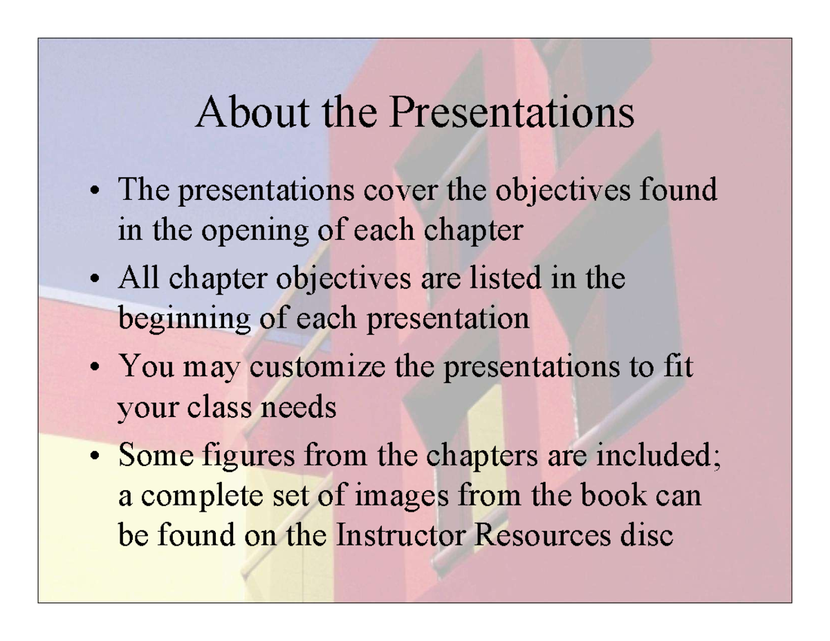 Technical Programming (Chapter 1) - About the Presentations The ...