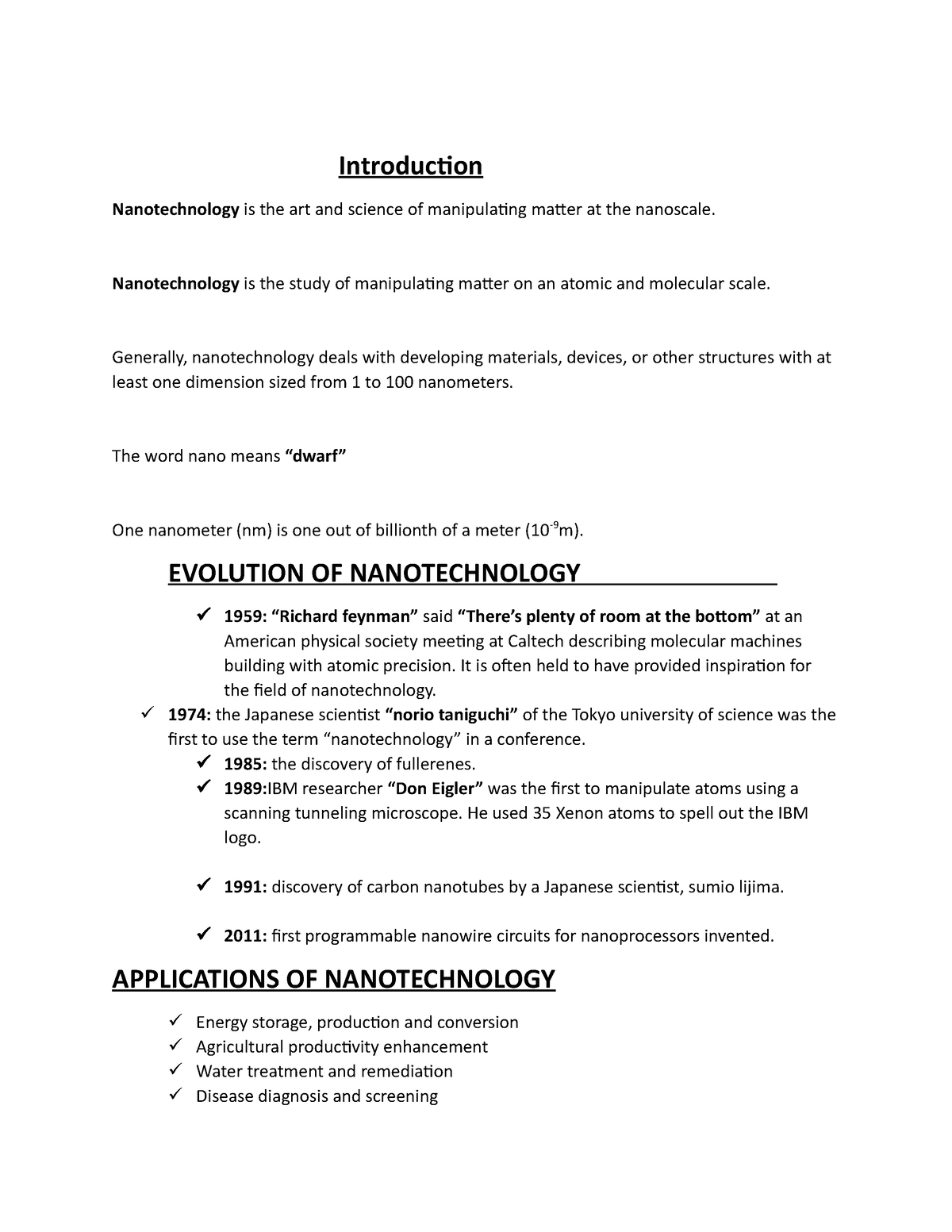 nanotechnology introduction for assignment