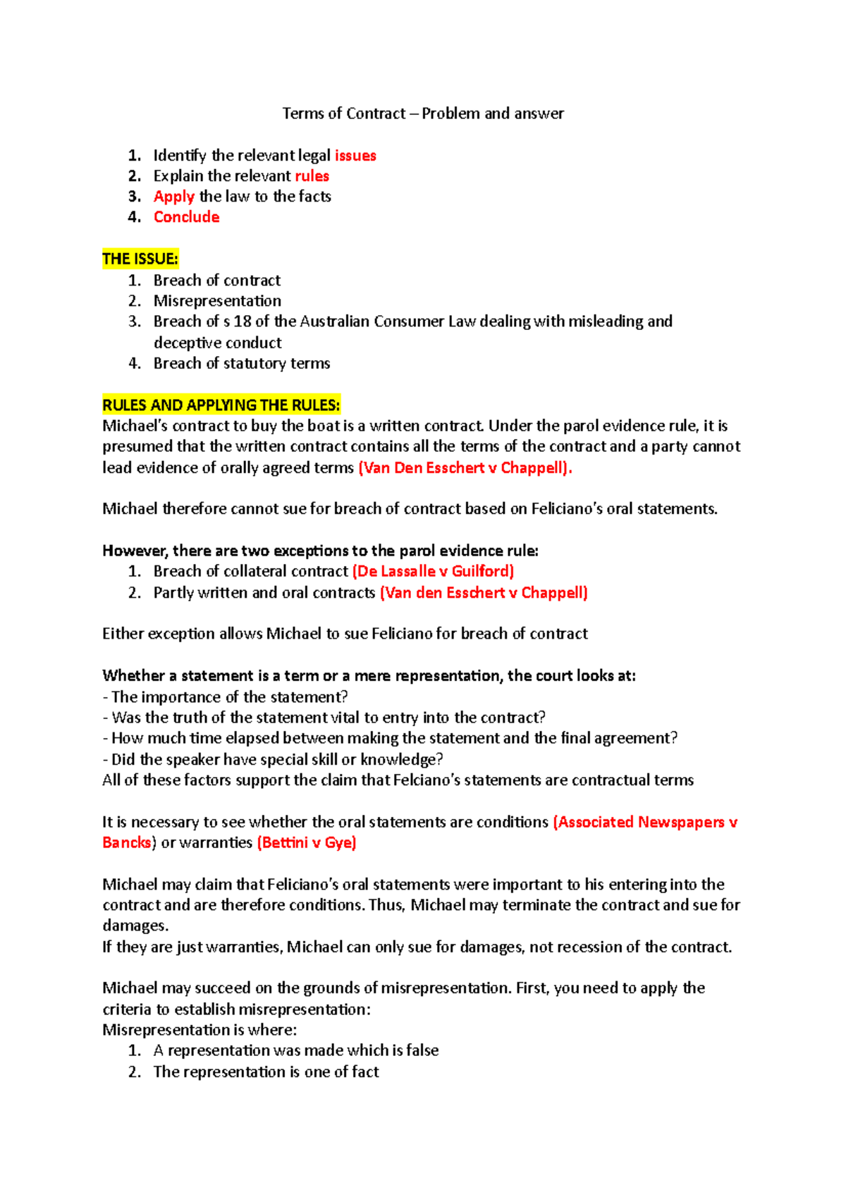 How to write Terms of Contract - Terms of Contract – Problem and answer ...