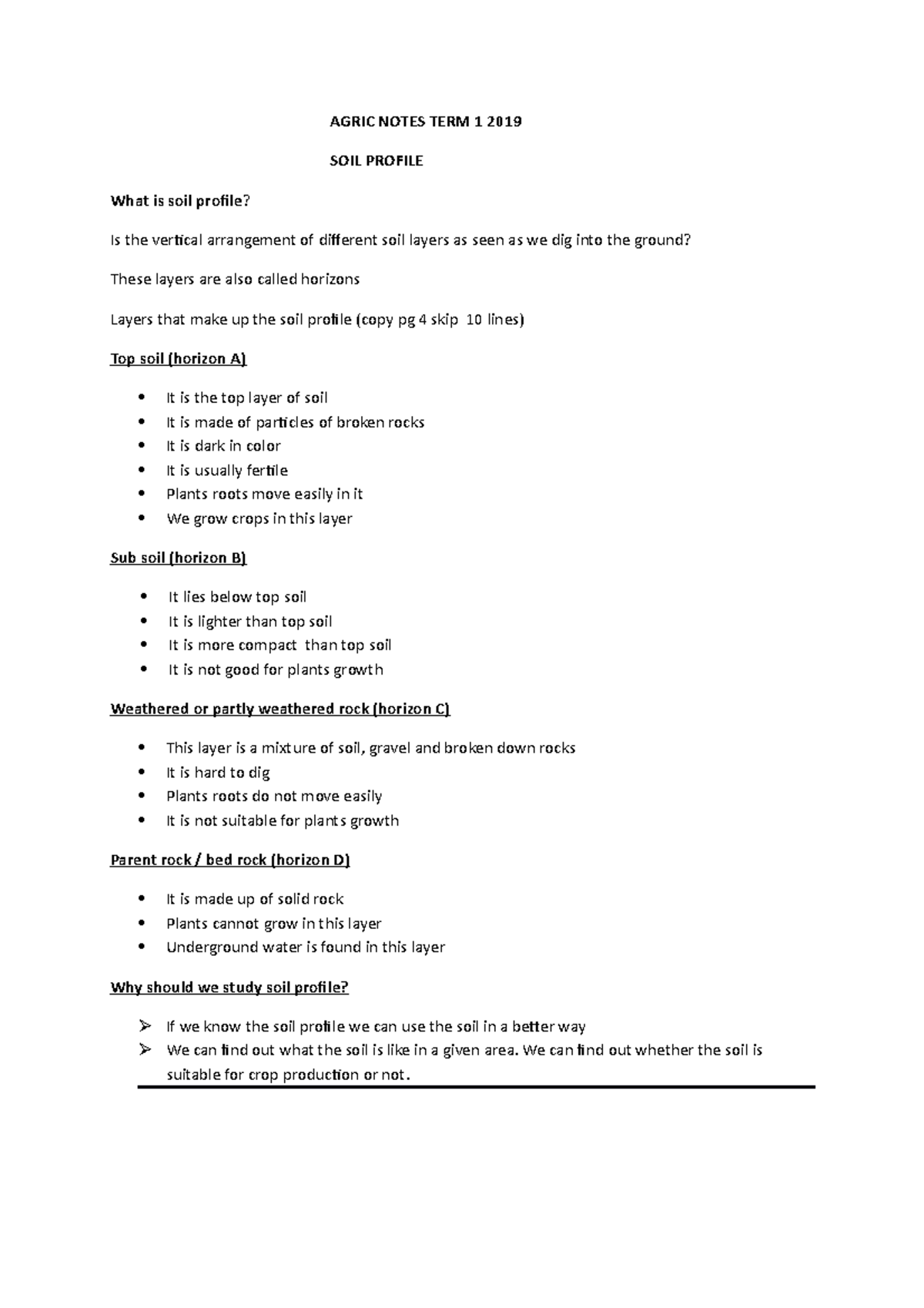 Agric Notes STD 6 TERM 1 2019 - AGRIC NOTES TERM 1 2019 SOIL PROFILE ...