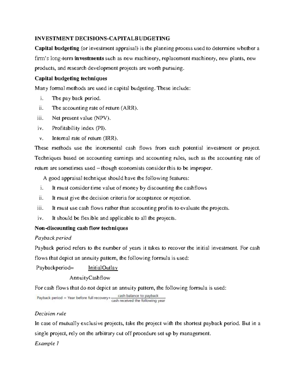 Investment Decisions- Capital Budgeting Contd - INVESTMENT DECISIONS ...