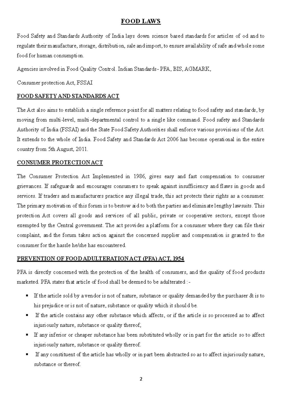 Food laws and standards FOOD LAWS Food Safety and Standards Authority