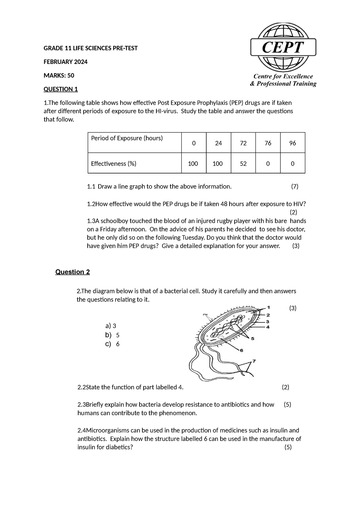 Grade 11 LIFE Sciences PRE GRADE 11 LIFE SCIENCES PRETEST FEBRUARY