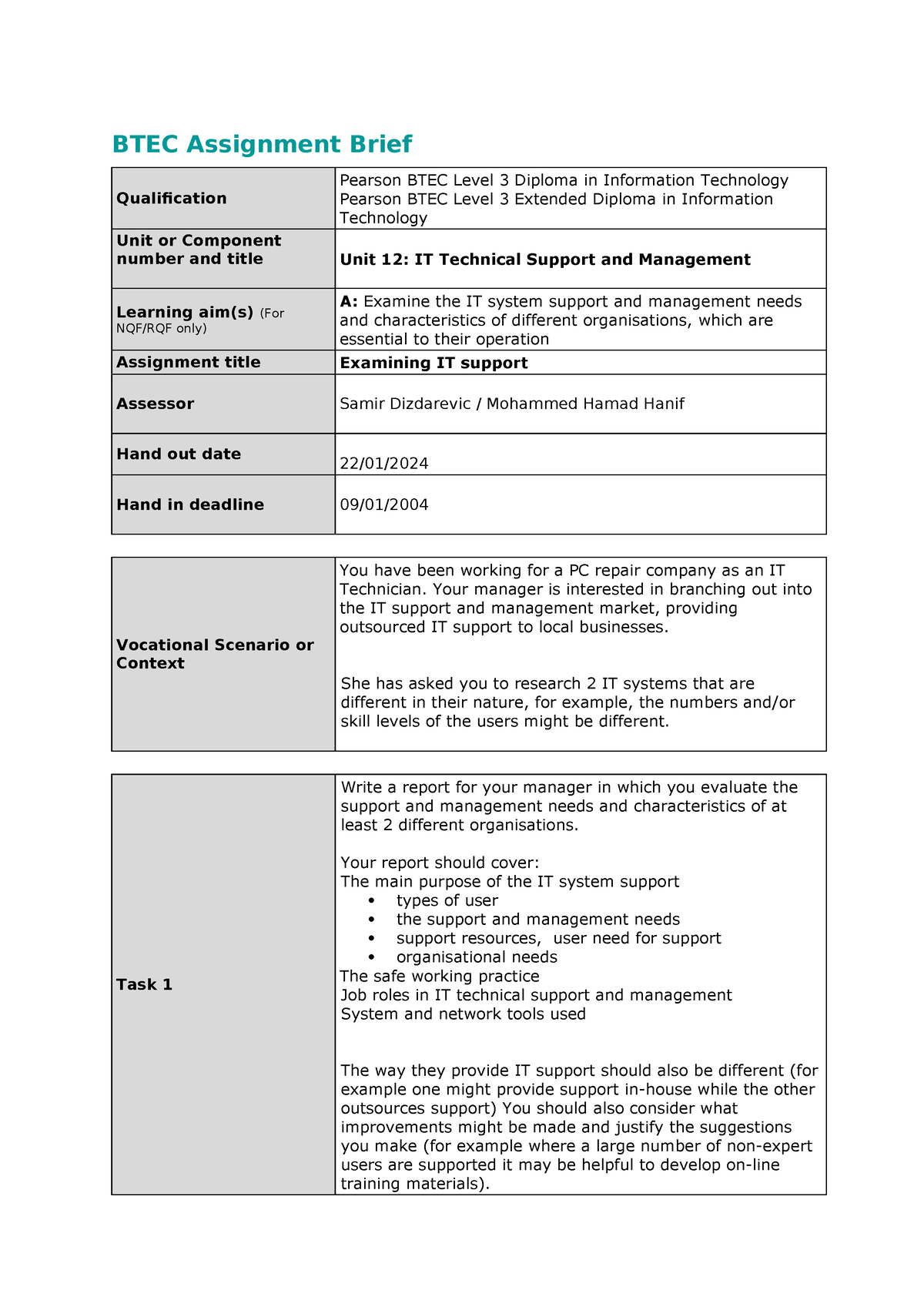 btec assignment brief internal verification