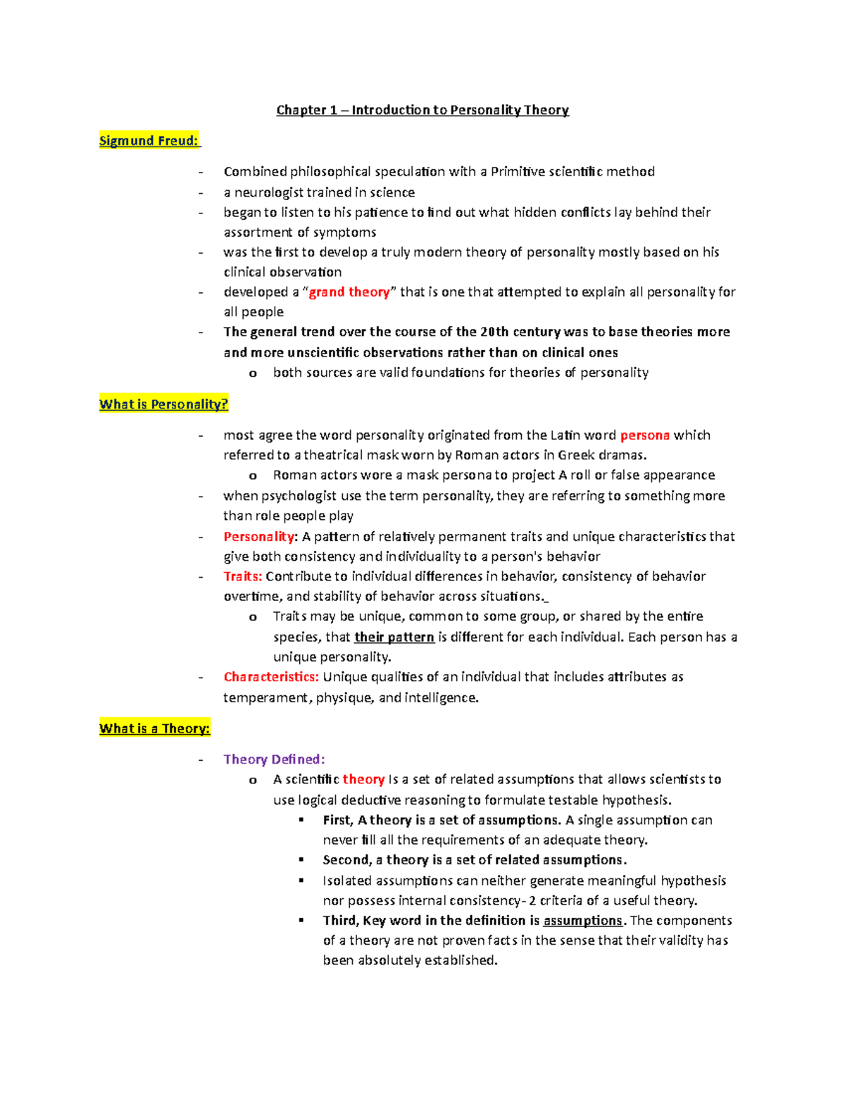 To P - Ch. 1 - Ch 1 Theories of Personality - Chapter 1 – Introduction ...