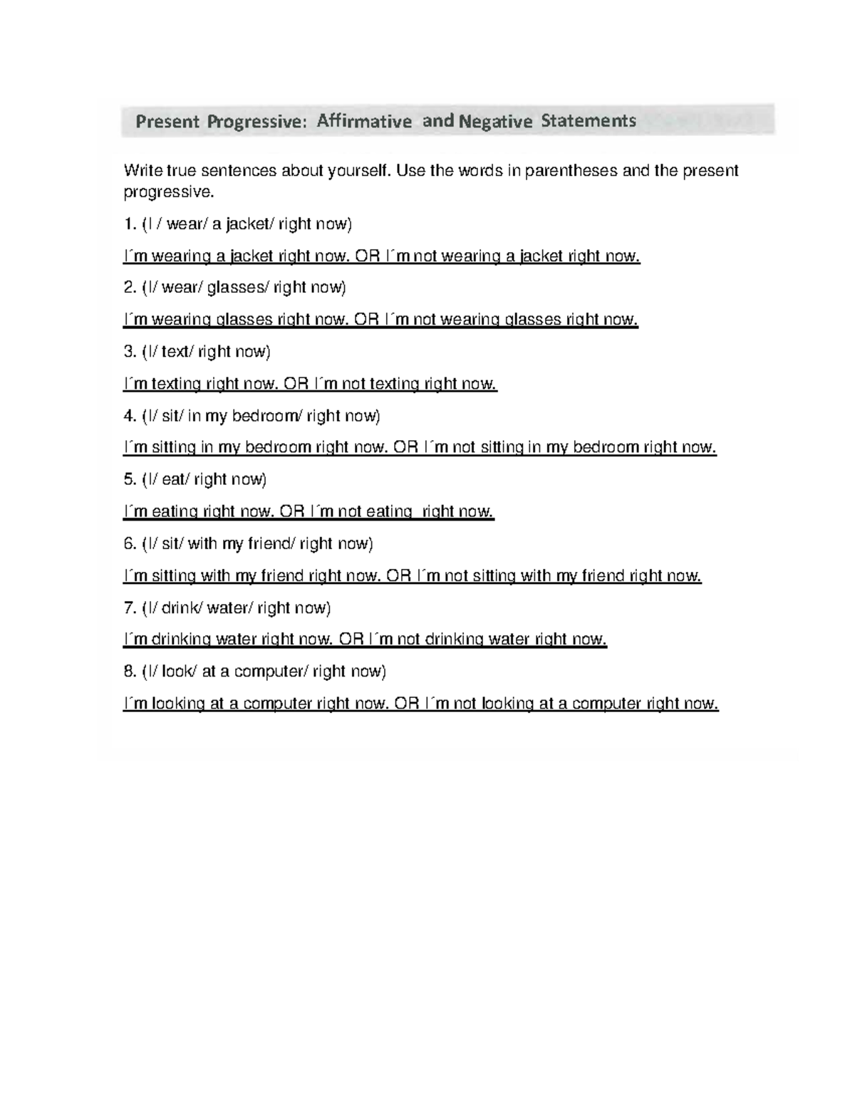 Actividad 1 - aaaa - Present Progressive: Affi rmative and Negative ...