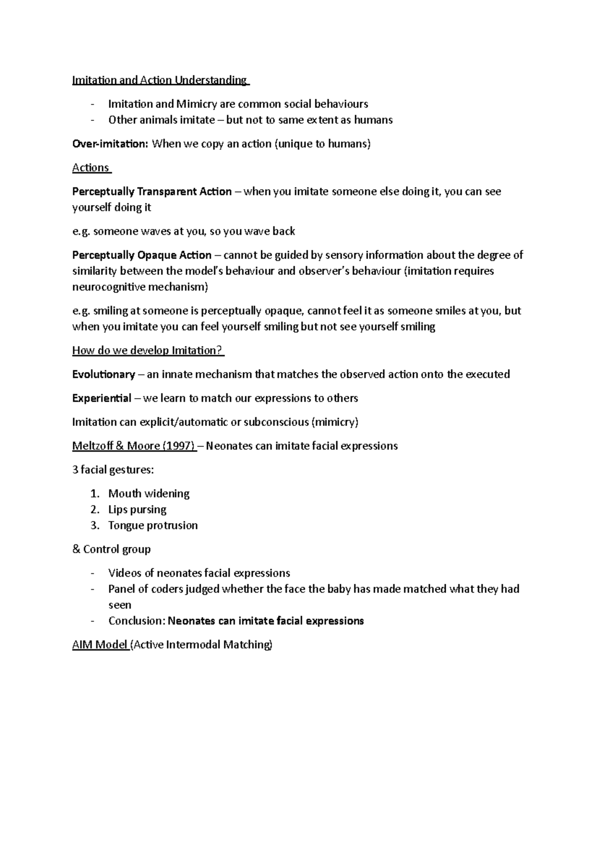 Overview of Imitation and Action Understanding Imitation and Action Understanding Imitation