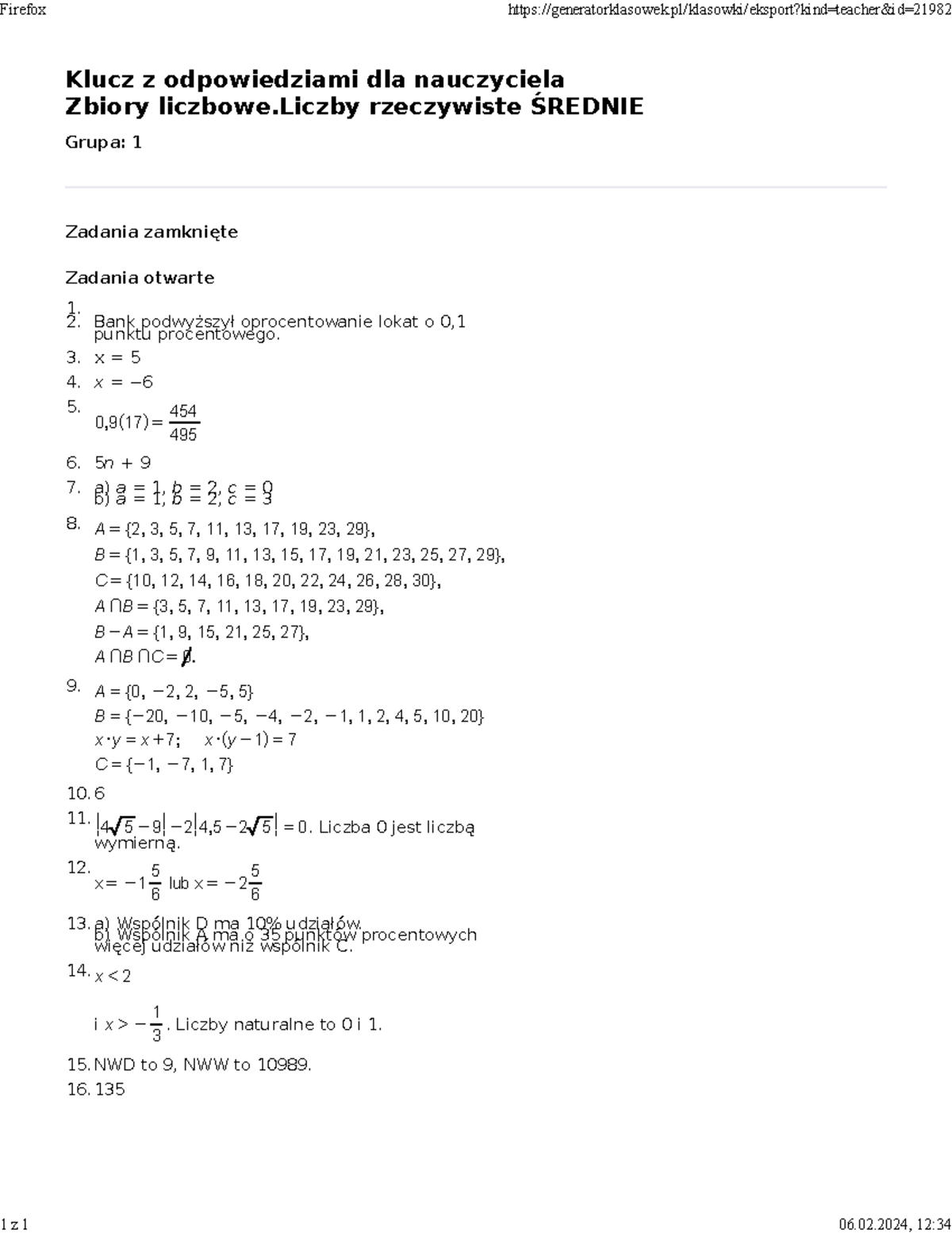 Sprawdzian Liczby Rzeczywiste 1 Lo www.studocu.com