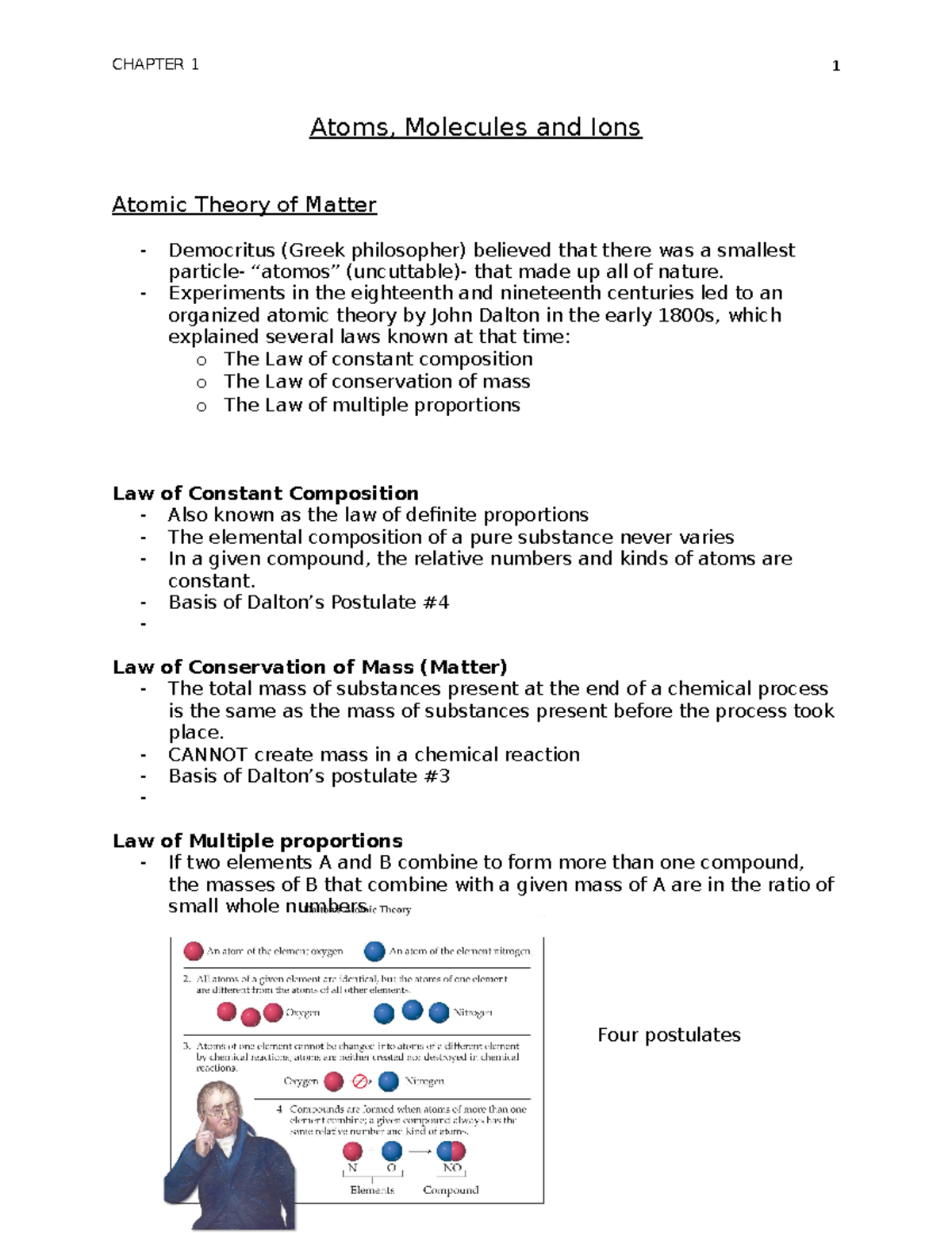 Chem Chapter 2 notes - CHAPTER 1 1 Atoms, Molecules and Ions Atomic ...