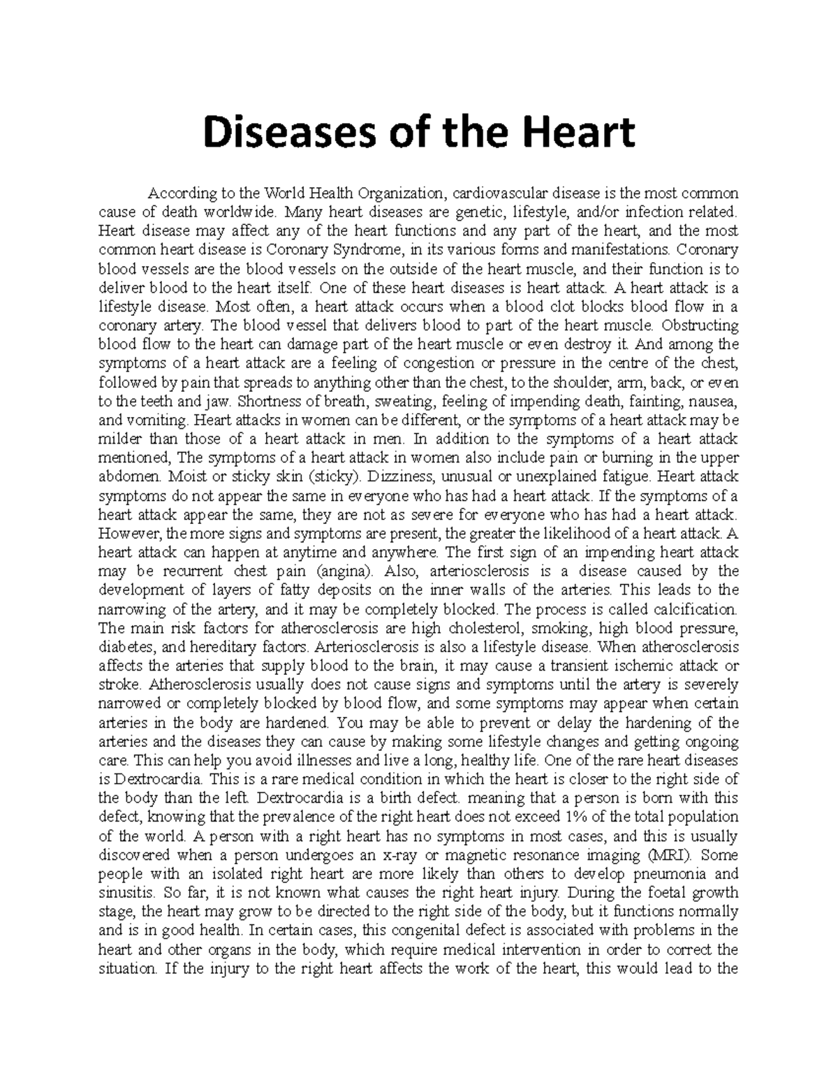 Diseases of the Heart Biology grade 11 Assignment Diseases of the