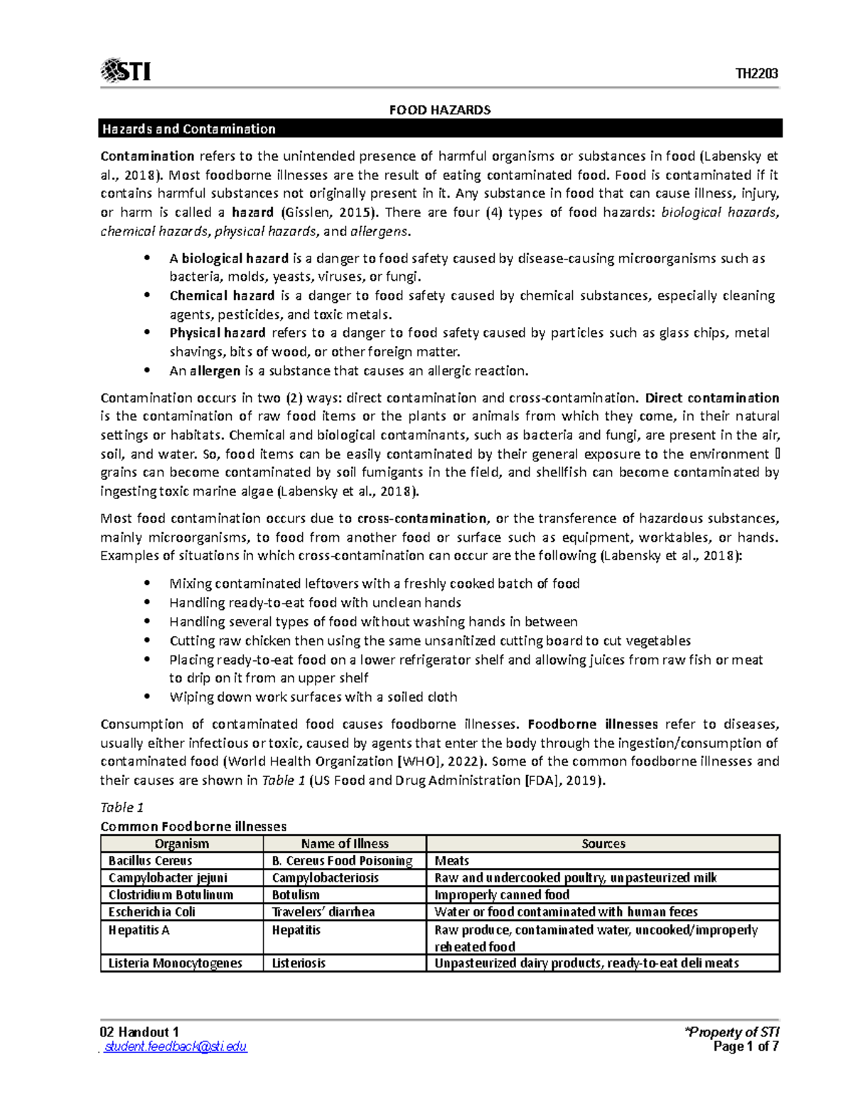 02 Handout 124 - Risk Management - FOOD HAZARDS Hazards and ...