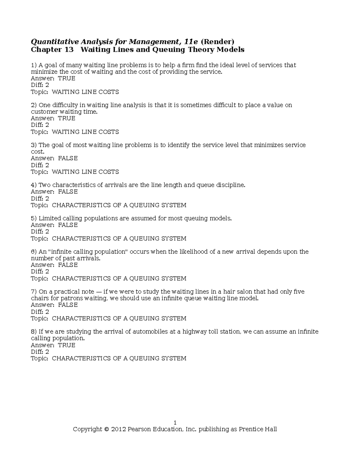 Chapter 13 Waiting Lines and Queuing Theory Models - Quantitative ...