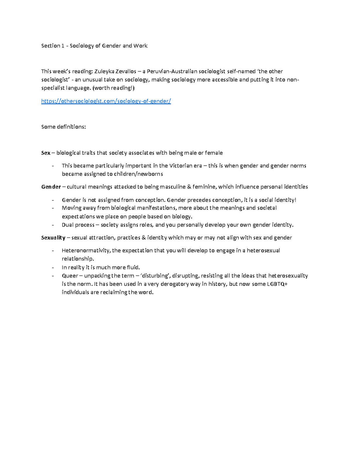 Week 1 - sociology - week 1 summary term 3 - Section 1 - Sociology of ...