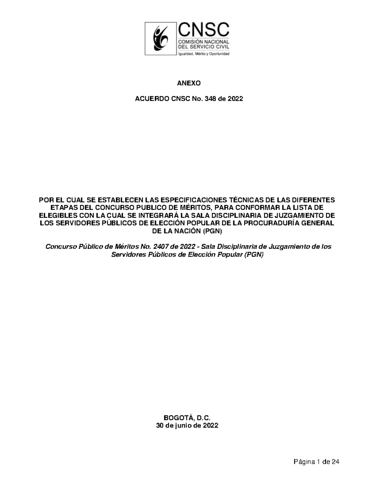 Concurso Pblico de Mritos Nro 2407 de-2022 PGN - ANEXO ACUERDO CNSC No ...