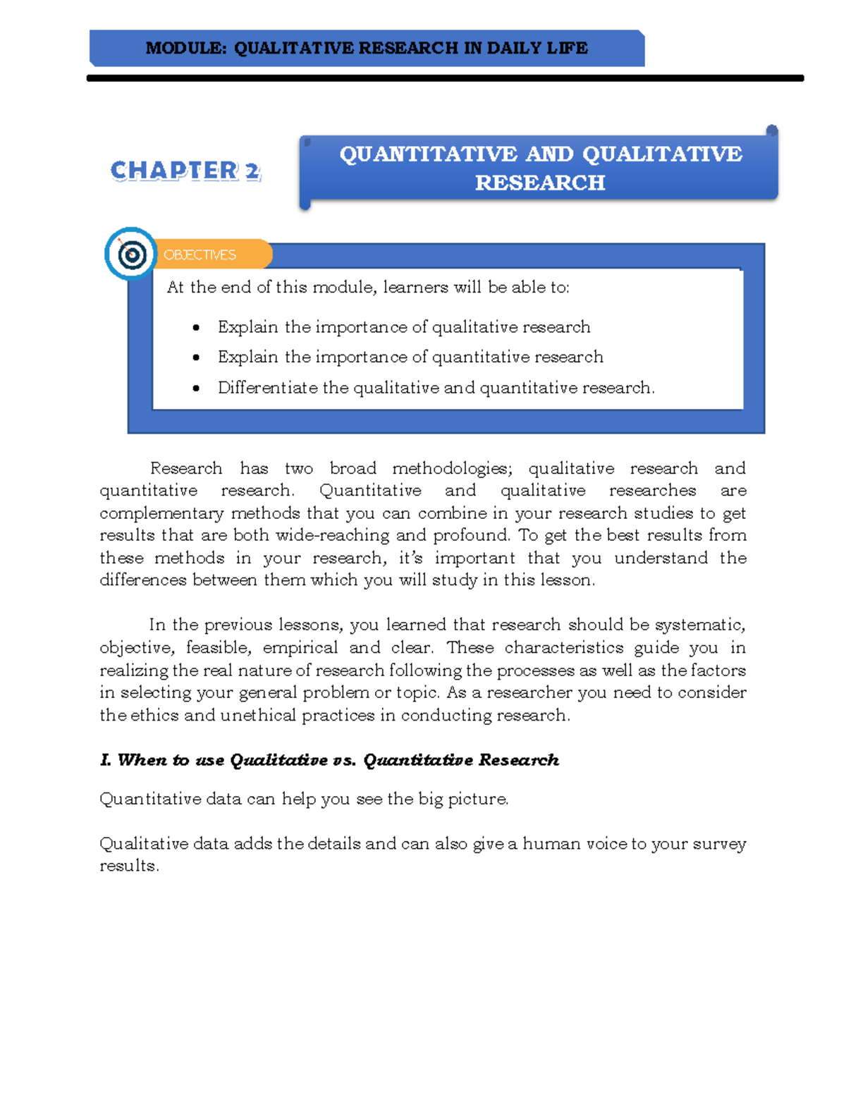 Chapter 2 Quantitative AND Qualitative Research - Research has two ...