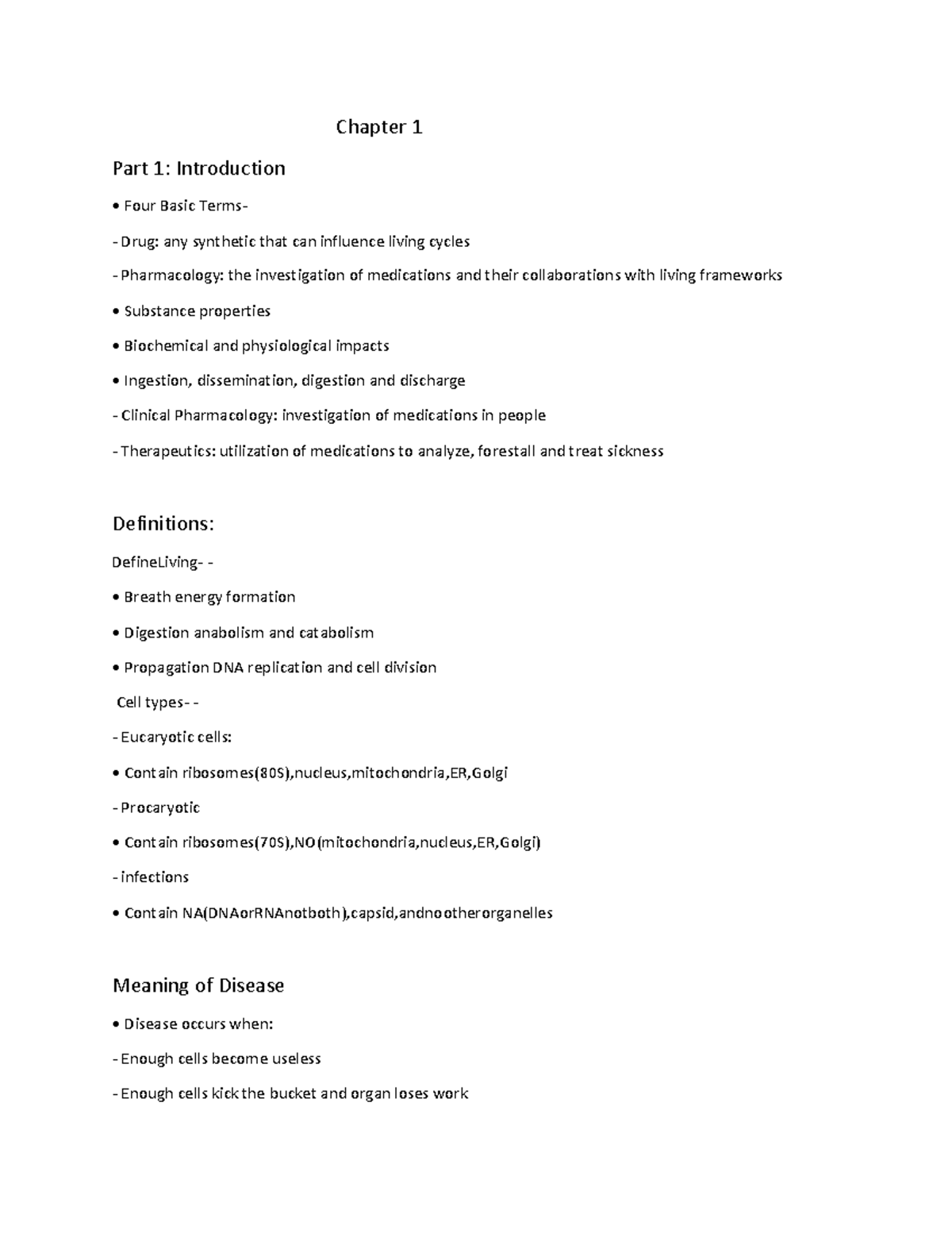 Pharmacology 1 - Lecture Notes 1 - Chapter 1 Part 1: Introduction Four ...