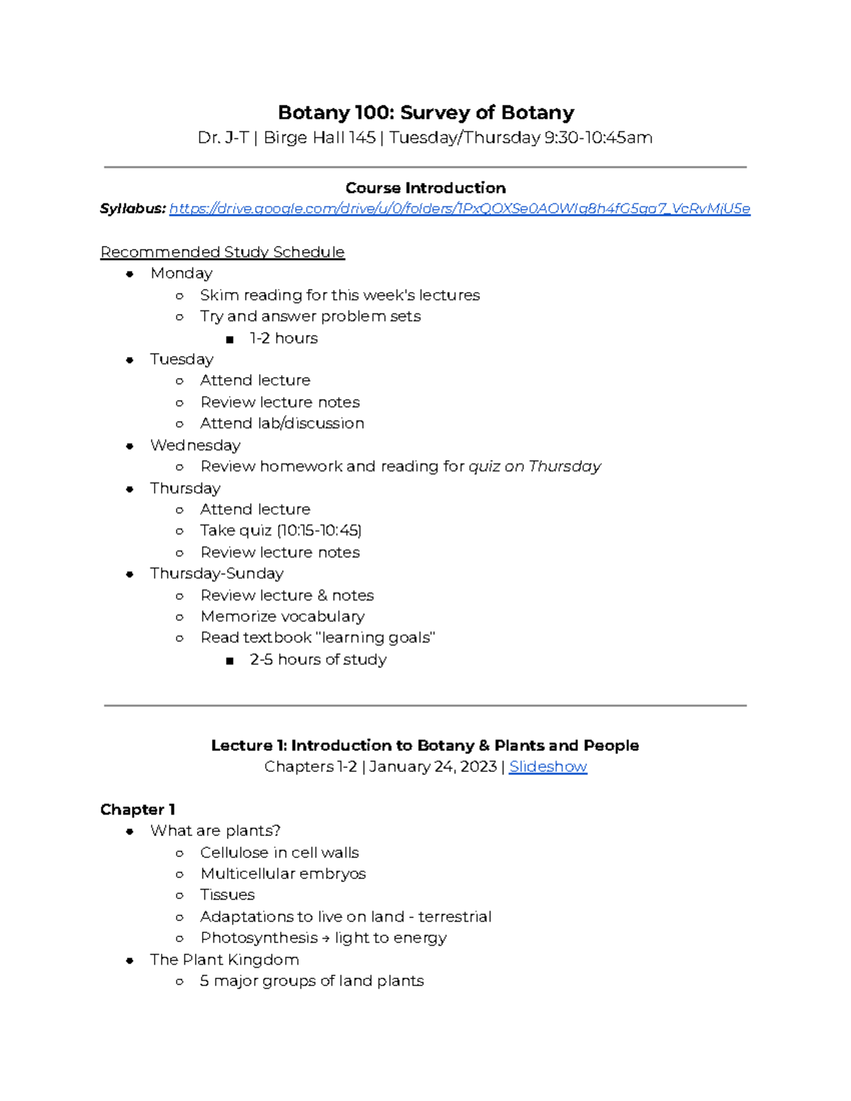 Botany 100 LEC Notes - Botany 100: Survey of Botany Dr. J-T | Birge ...