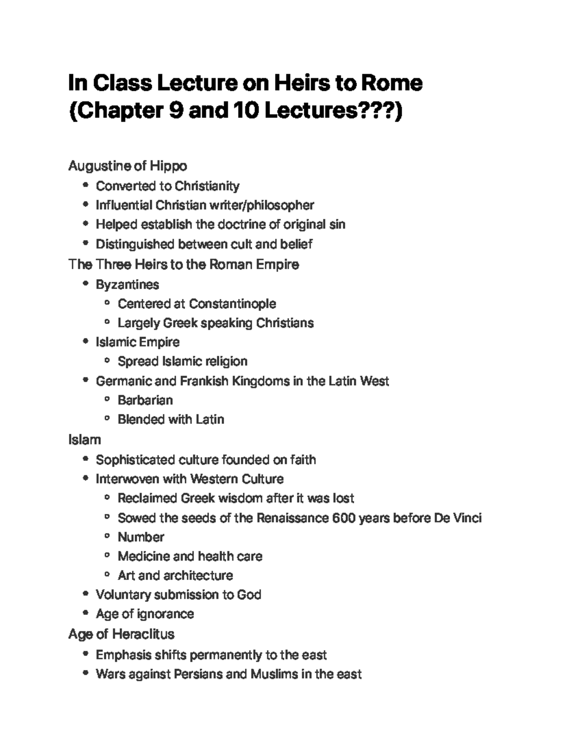 In Class Lecture on Heirs to Rome (Chapter 9 and 10 Lectures) - I n C l ...