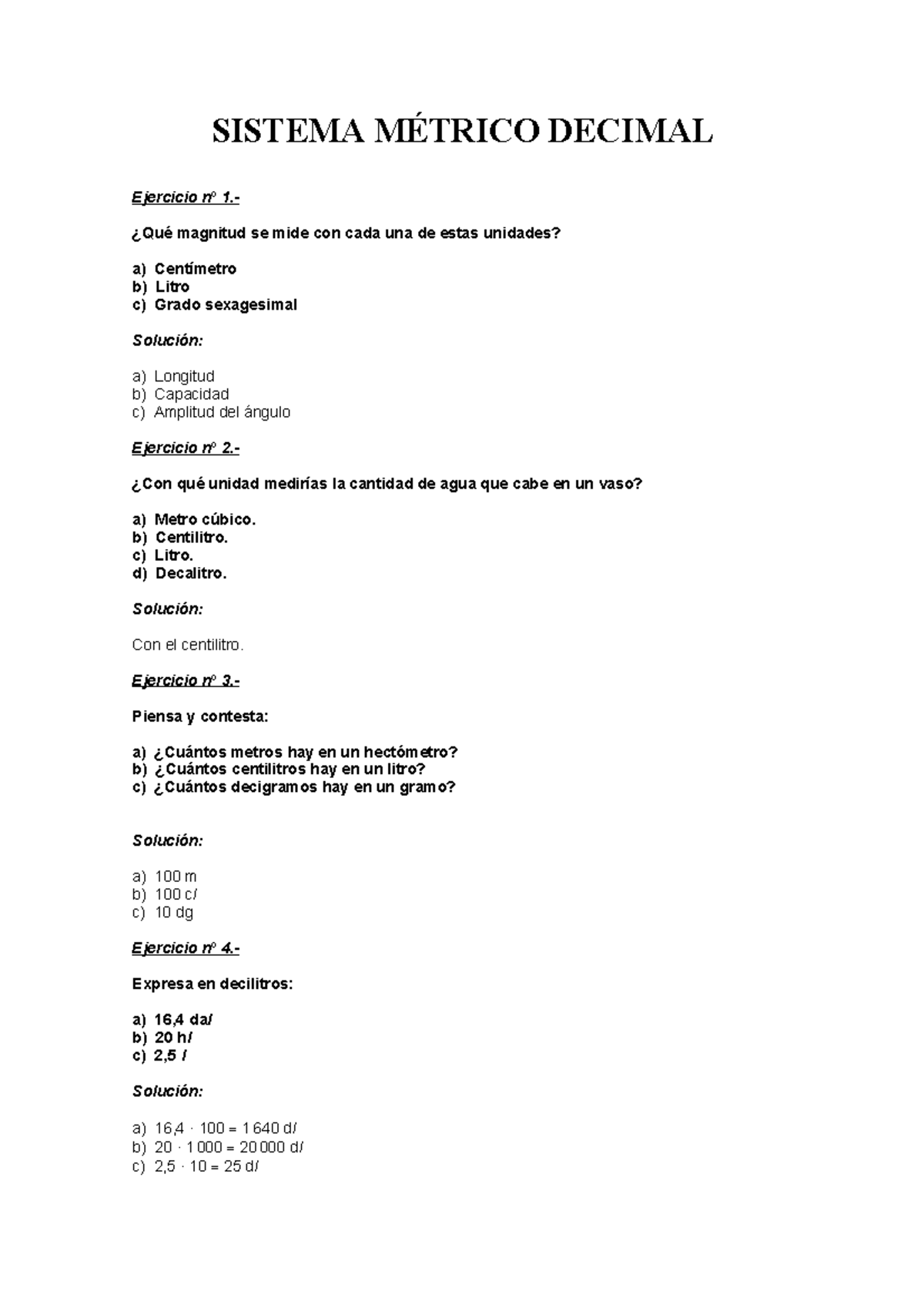 25112022 12023507 Ejercicios De Sistema Metrico Decimal Solucionados Sistema MÉtrico Decimal