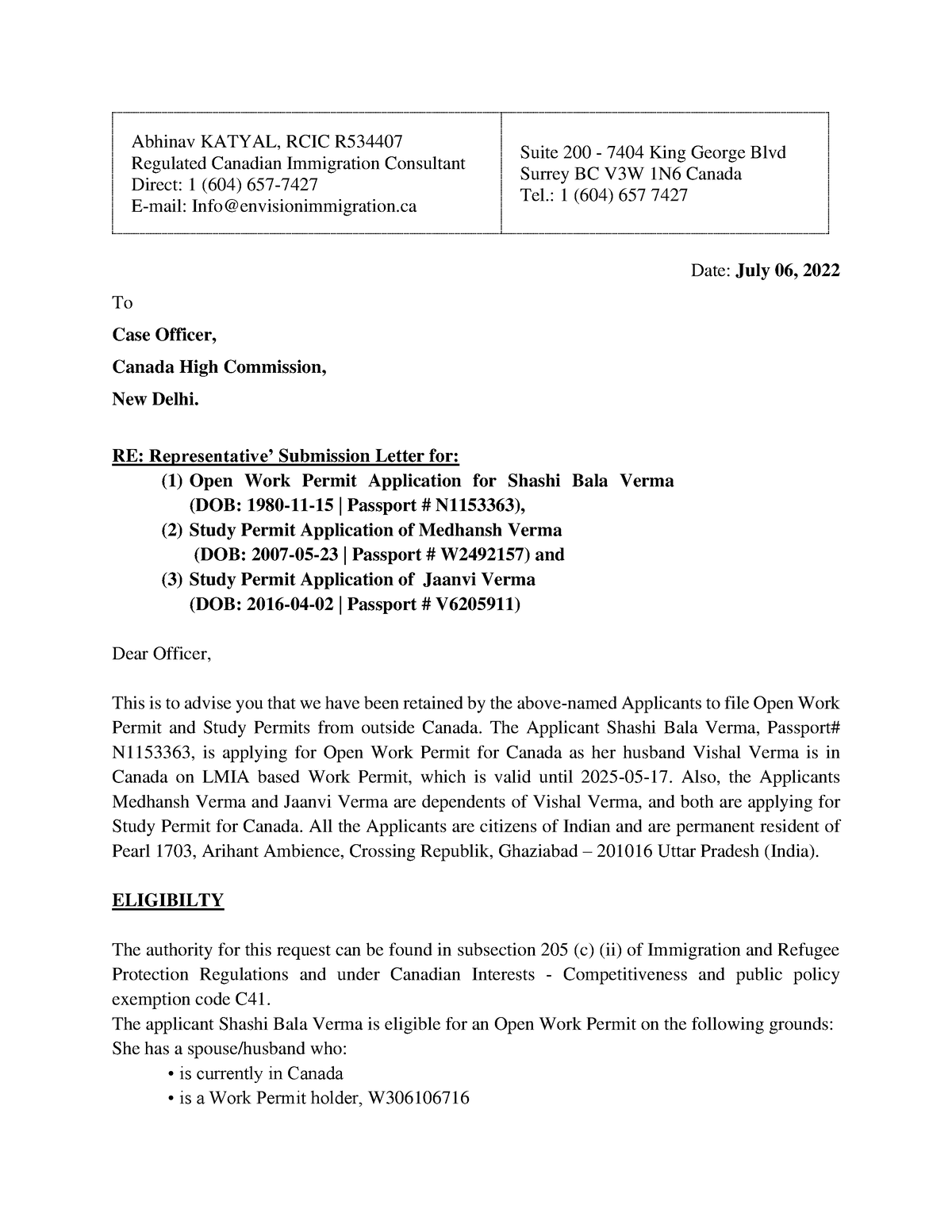 Representative Submission Letter Final Abhinav KATYAL RCIC R 