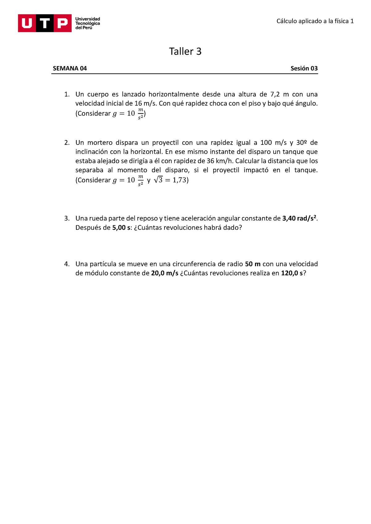 S04.s3-Taller 3 - Ayuda - C·lculo Aplicado A La FÌsica 1 Taller 3 ...