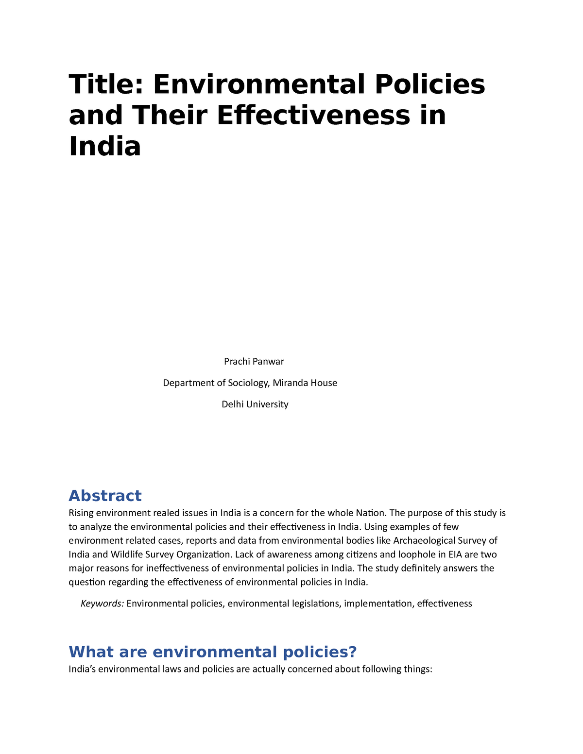 essay on environmental policy in india