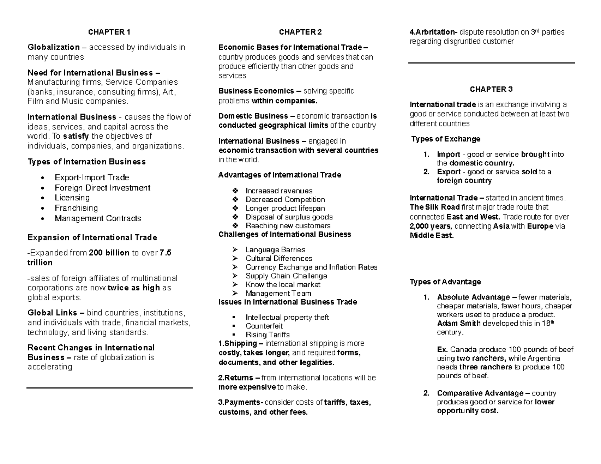 International Trade Reviewer Chapter 1 5 - CHAPTER 1 Globalization ...