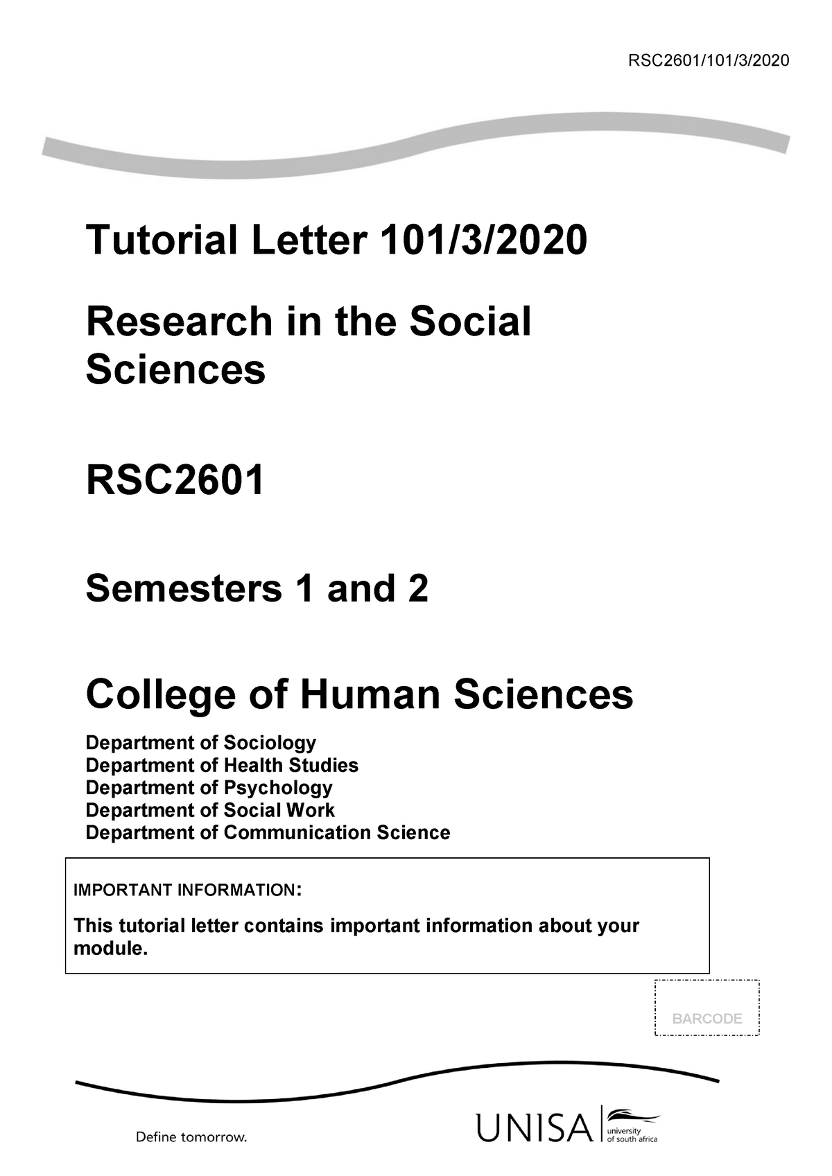 101 2020 3 b 6 2020 Tutorial letter 1 RSC2601 101 3 Tutorial