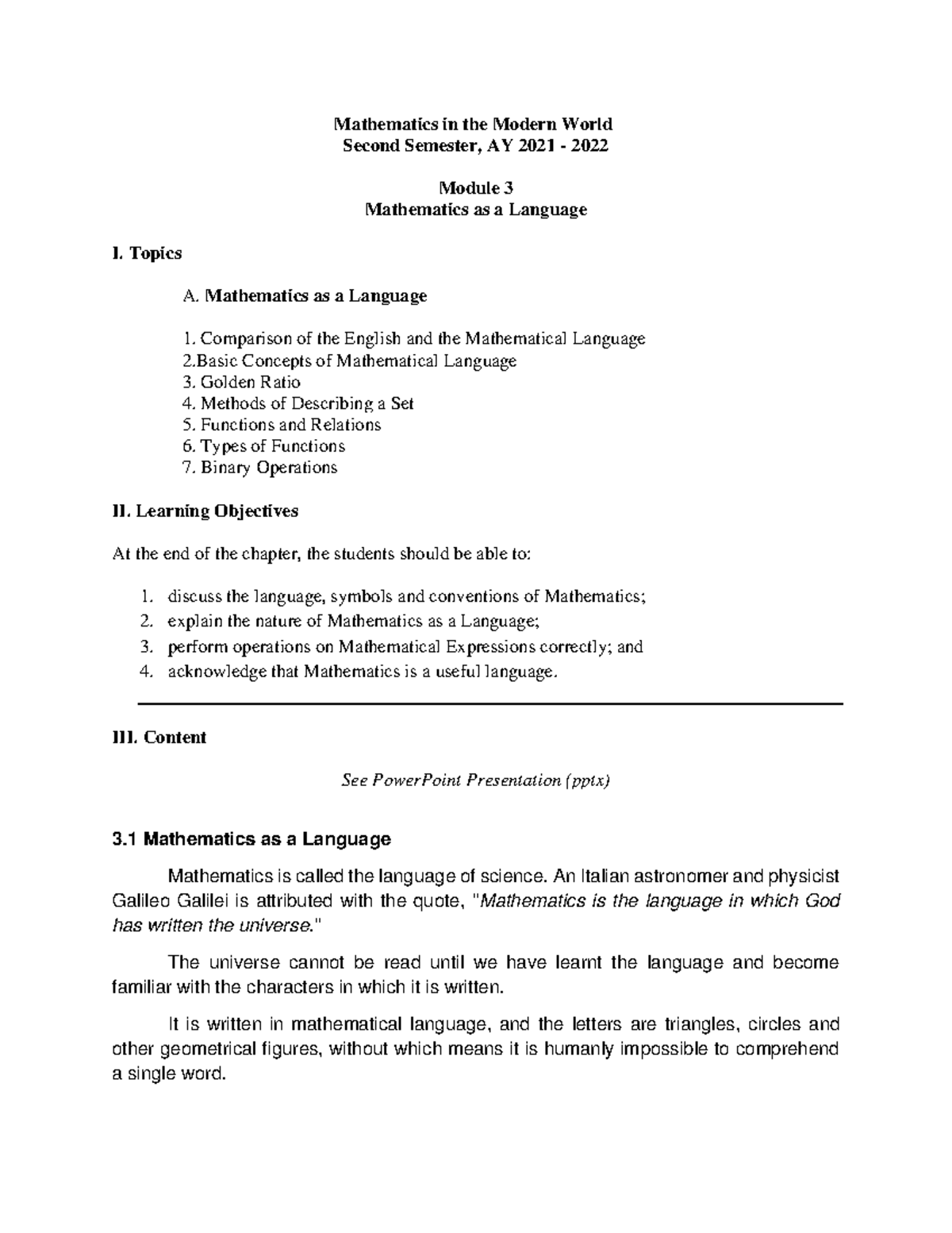 Module3Math MW (HGVA) Mathematics in the Modern World Second