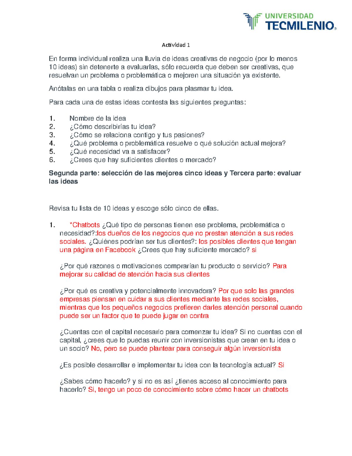 Actividad 1 Ideas para la creación de empresas - Actividad 1 En forma ...