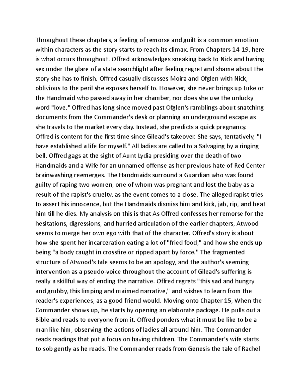 Thinkwrite[The Handmaid's Tale Chapters 14-19] #3 - Throughout these ...