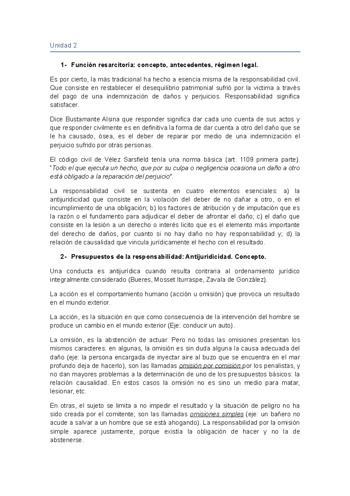 Unidad N° 2 Derecho De Daños Del Libro Del Dr. Claps. - Unidad 2 1 ...